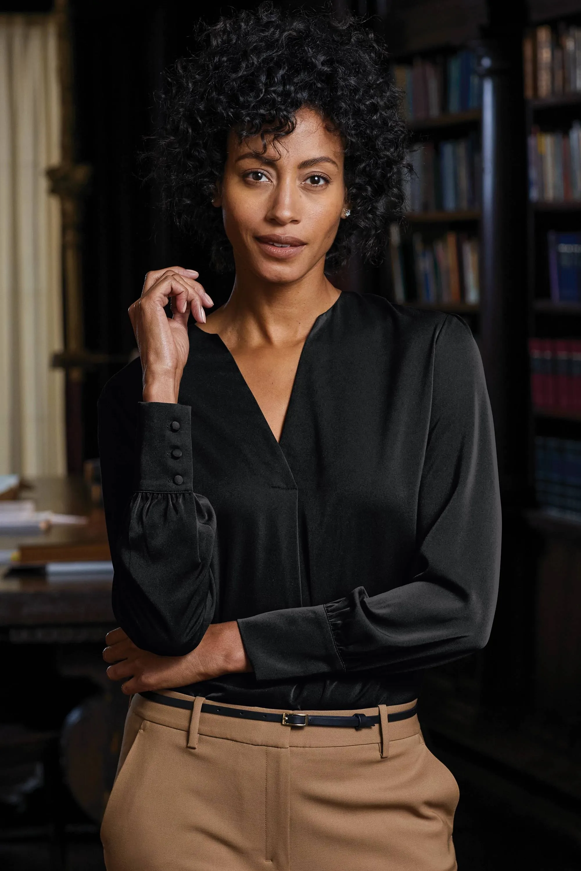Brooks Brothers Ladies Open-Neck Satin Blouse