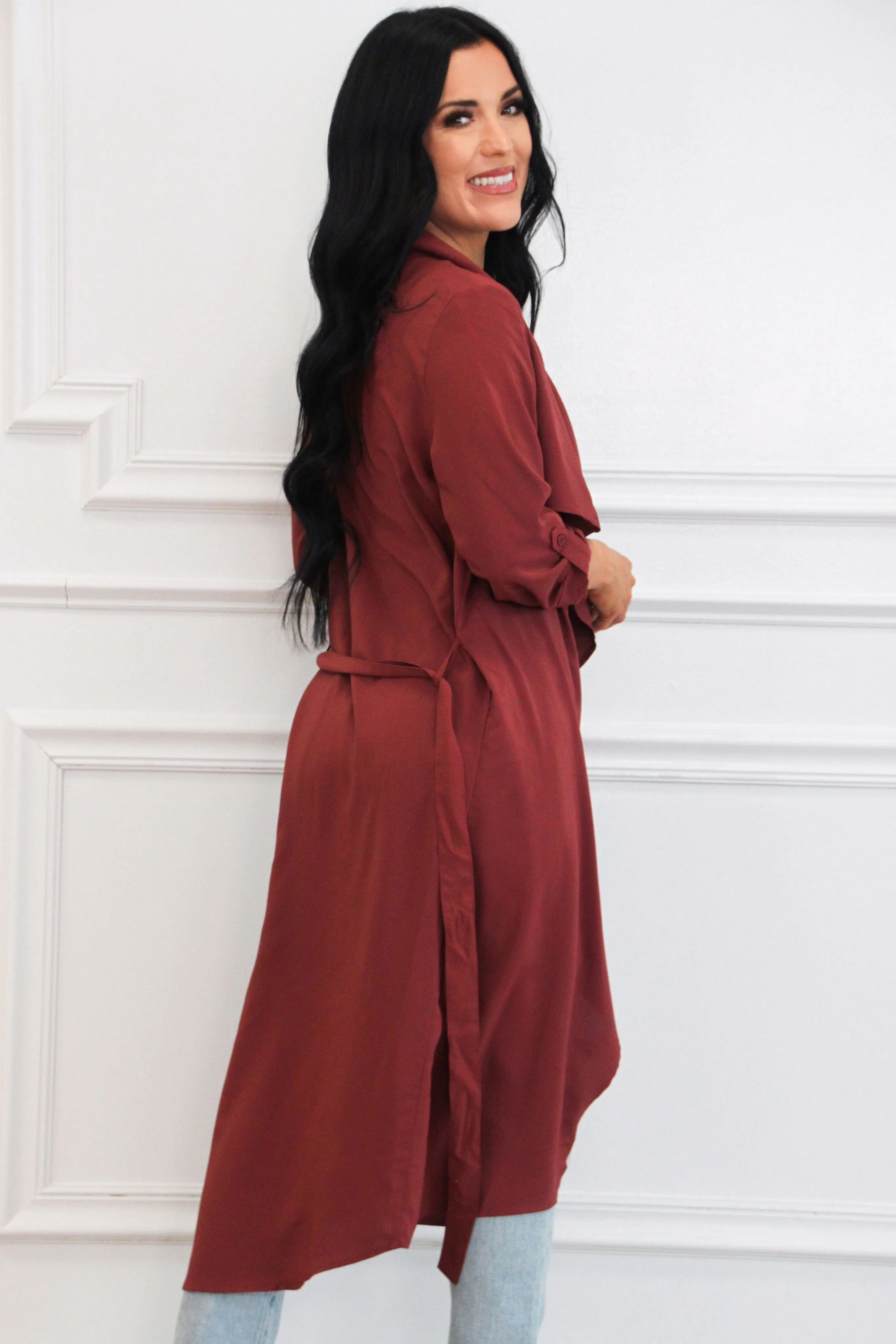 Calm and Cool Lightweight Duster Jacket: Dark Rust