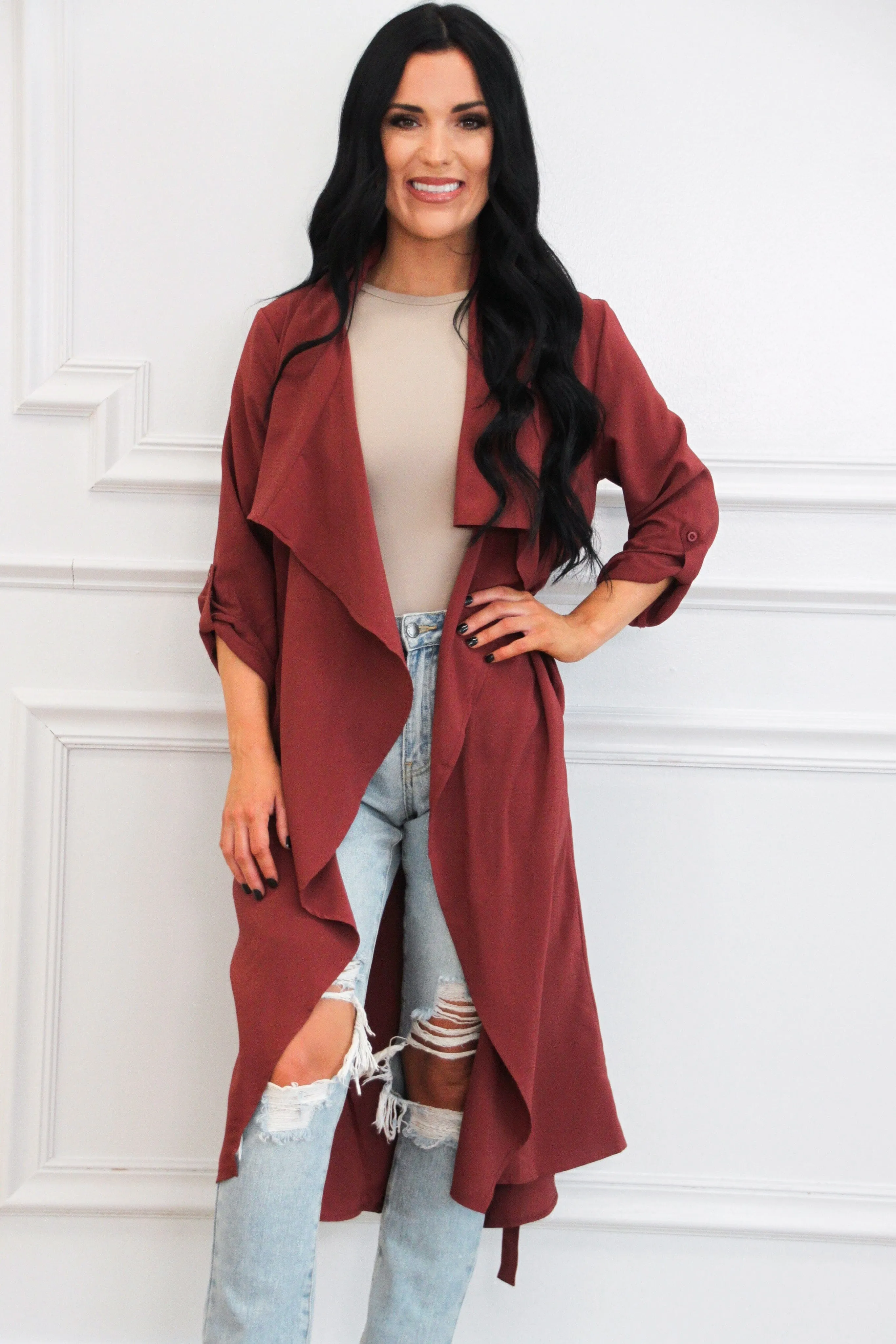 Calm and Cool Lightweight Duster Jacket: Dark Rust