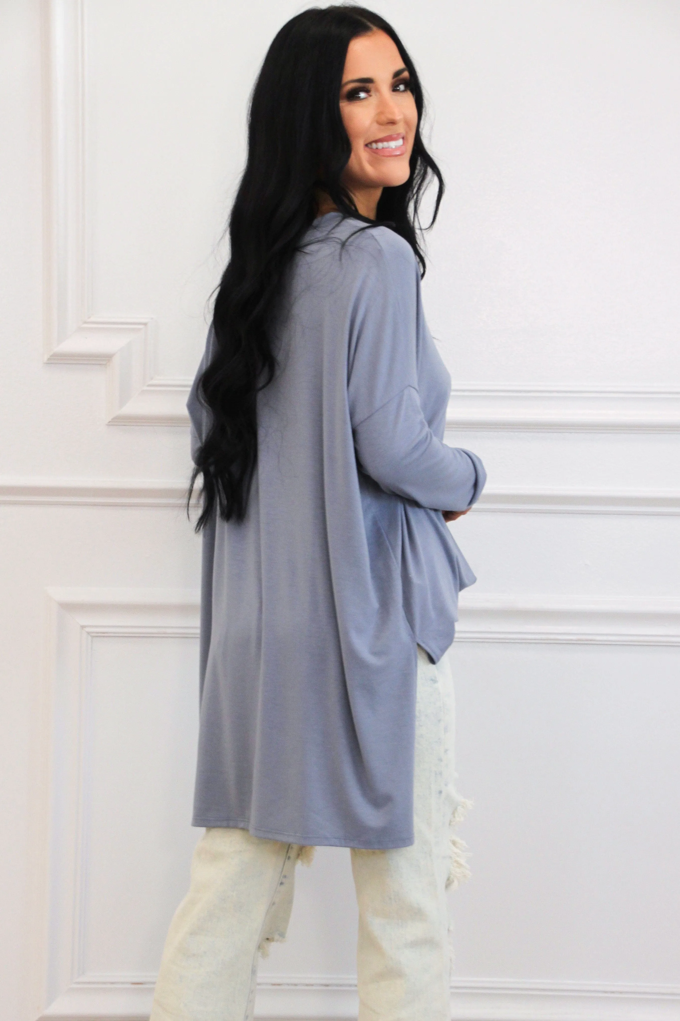 Casual Times Oversized Lightweight Sweater: Dusty Blue