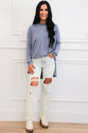 Casual Times Oversized Lightweight Sweater: Dusty Blue