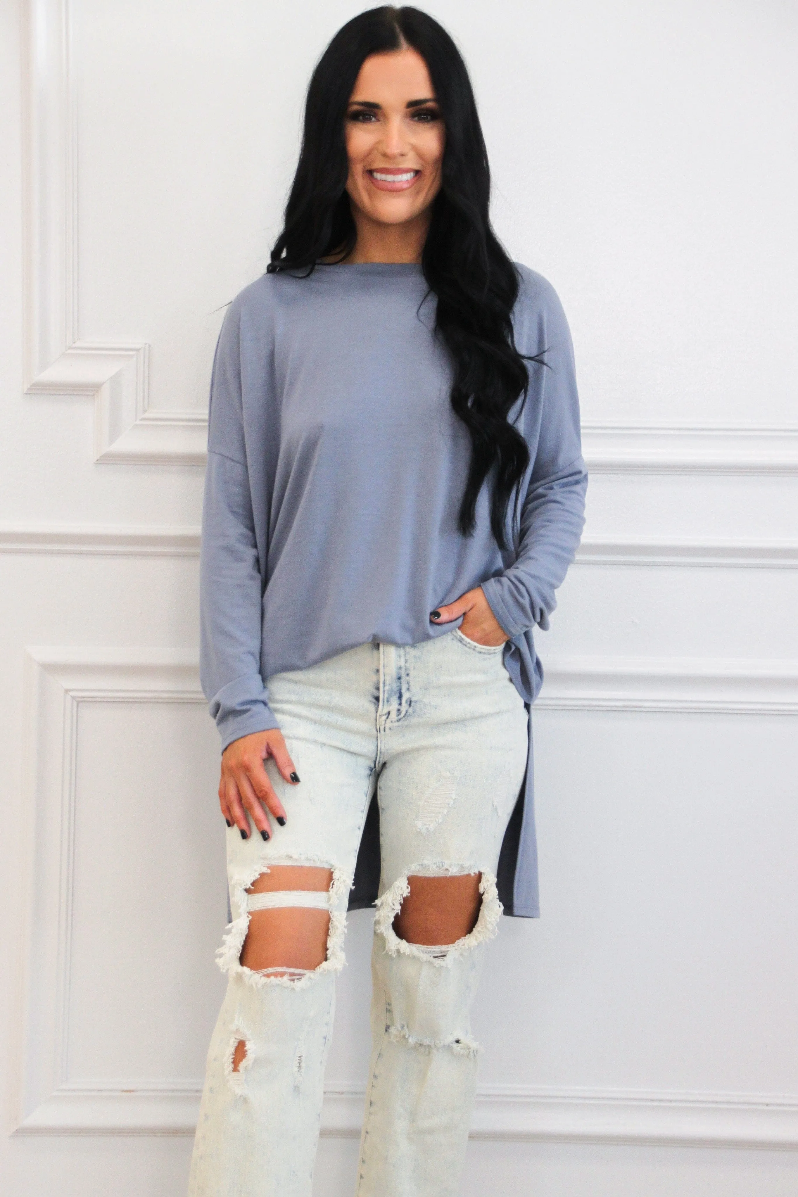 Casual Times Oversized Lightweight Sweater: Dusty Blue