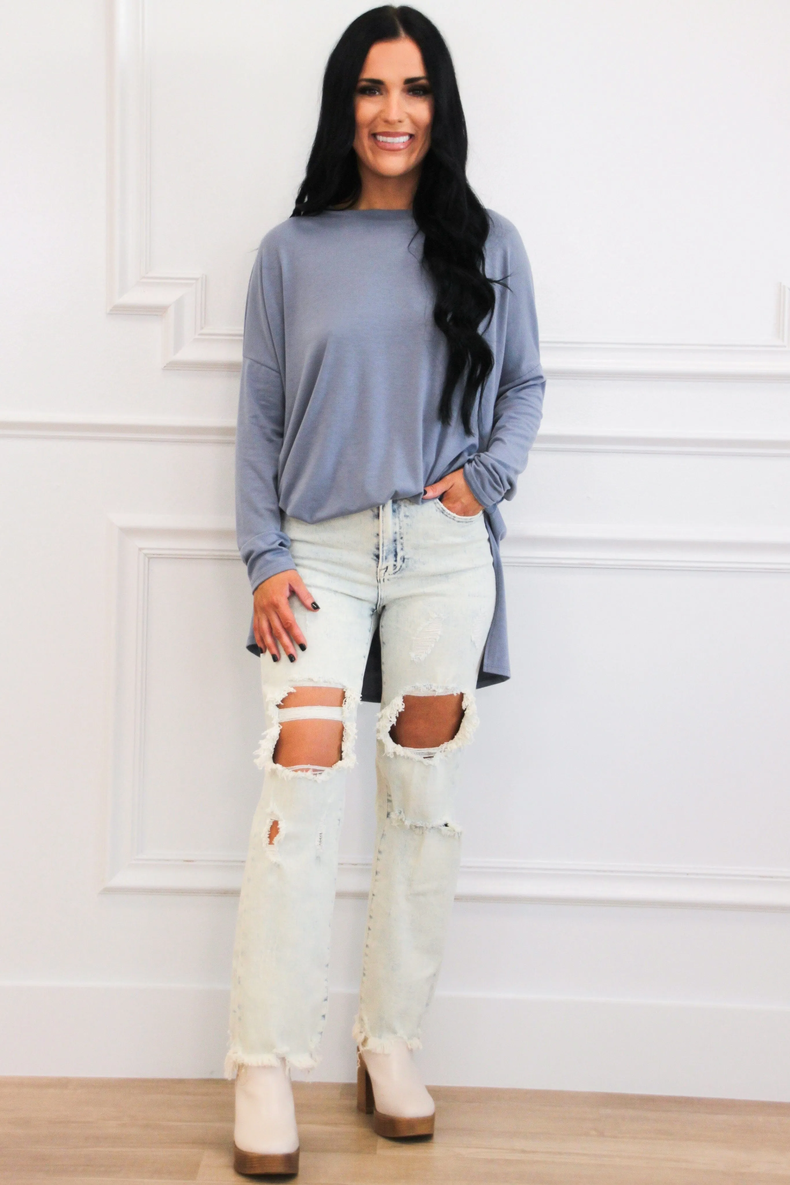 Casual Times Oversized Lightweight Sweater: Dusty Blue