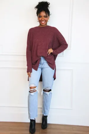 Comfy Every Day Ribbed Oversized Lightweight Sweater: Burgundy