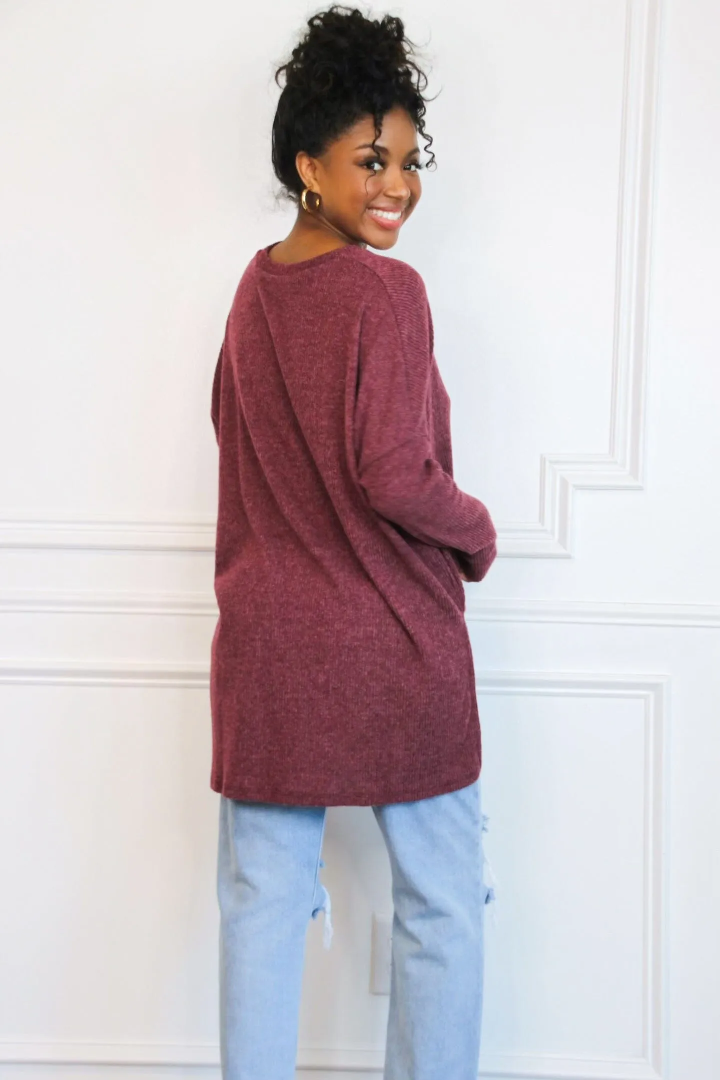 Comfy Every Day Ribbed Oversized Lightweight Sweater: Burgundy