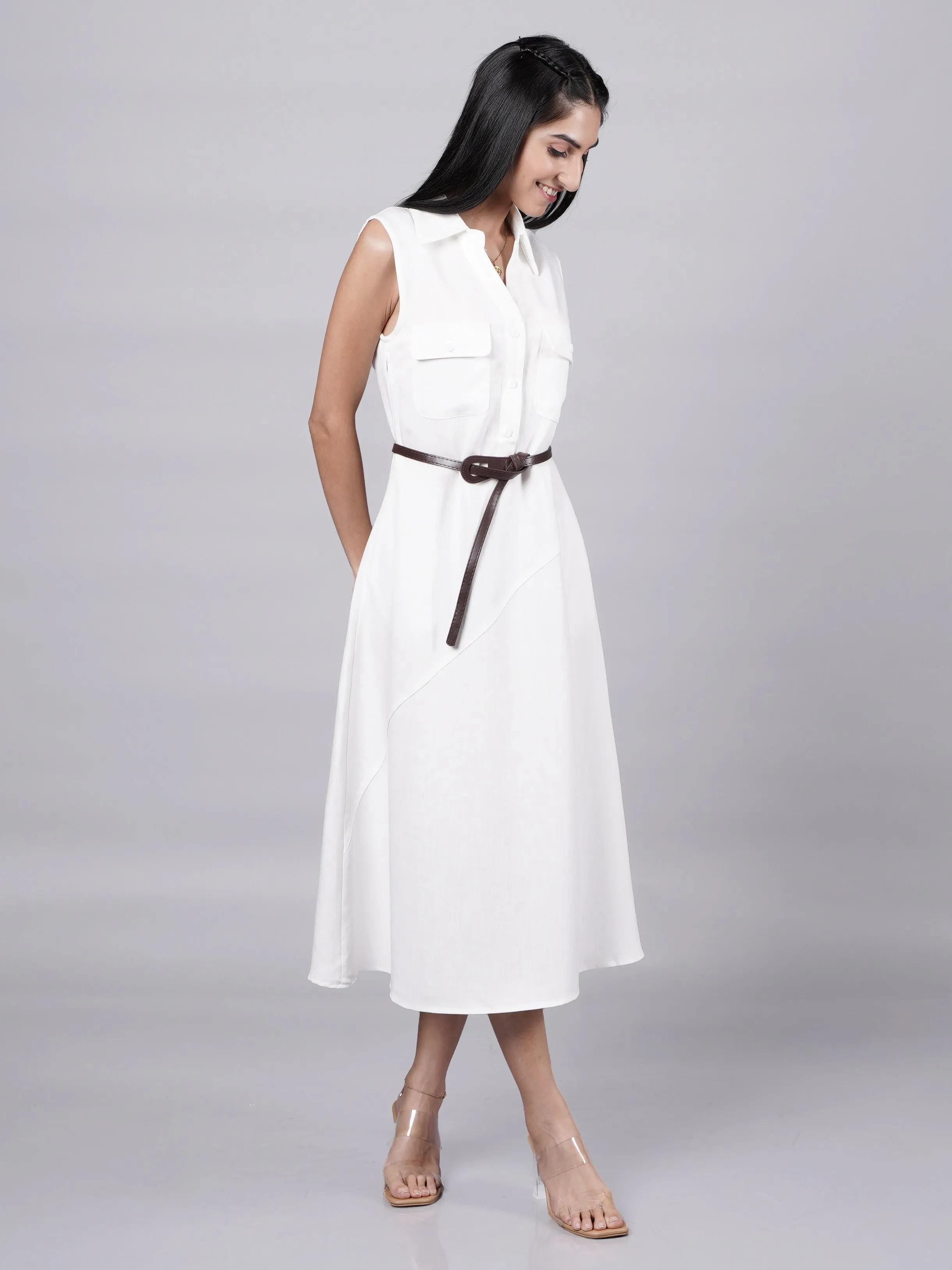 Sleeveless A-Line White Shirt Dress French Theory