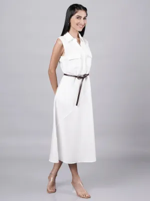 Sleeveless A-Line White Shirt Dress French Theory