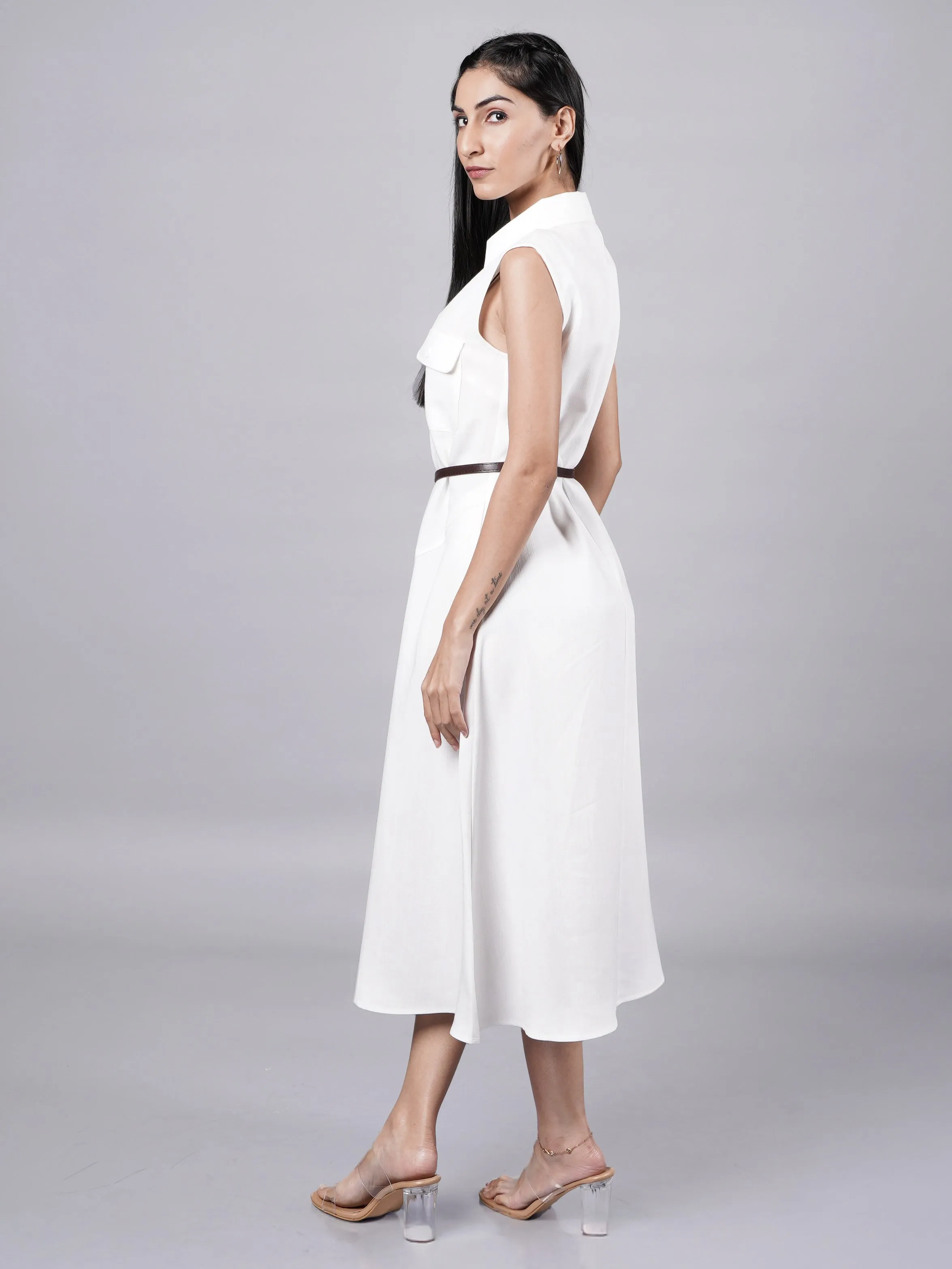 Sleeveless A-Line White Shirt Dress French Theory