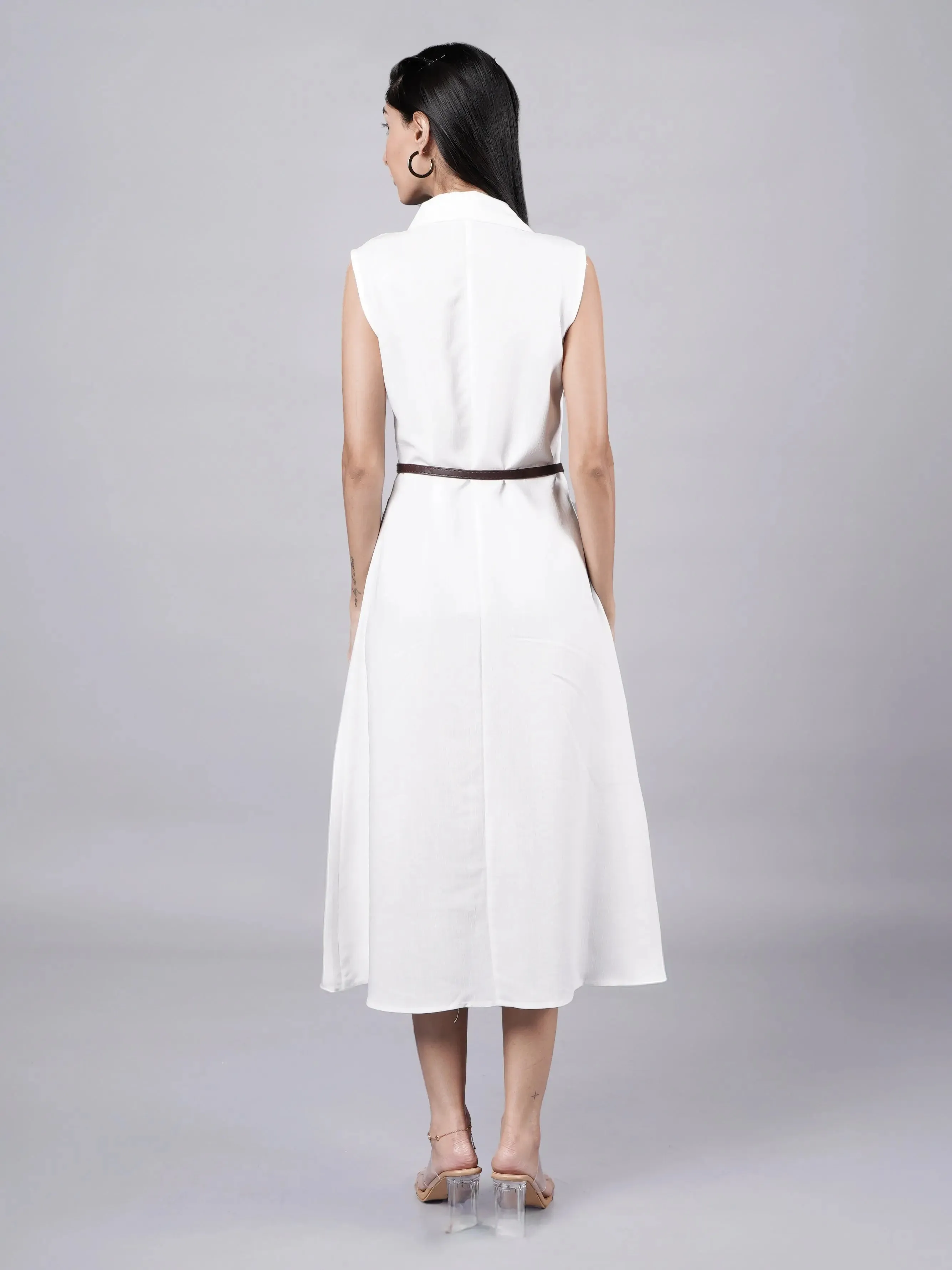 Sleeveless A-Line White Shirt Dress French Theory